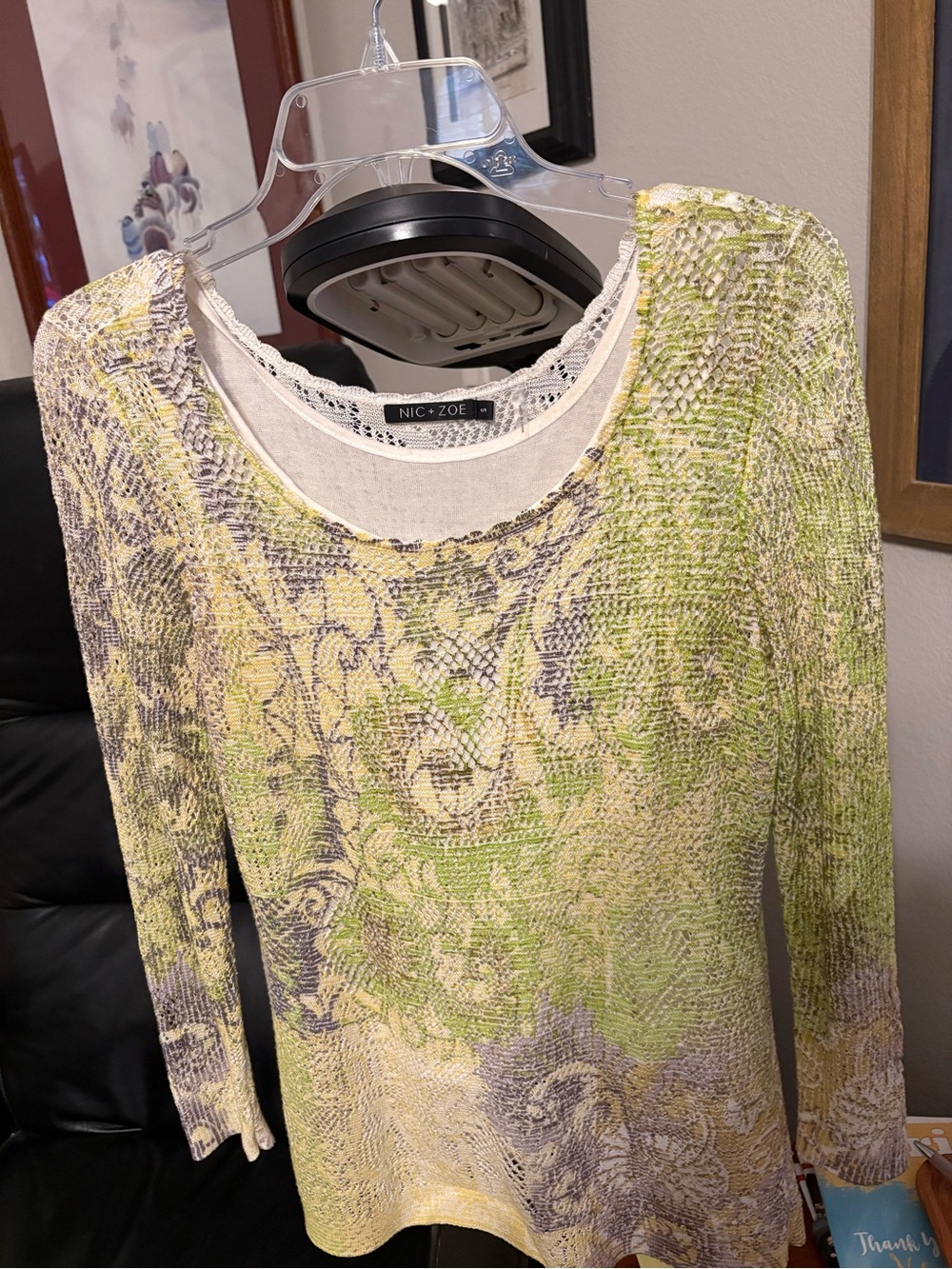 NIC+ZOE Floral-Print Scoop Neck Knit Top in Lime, Yellow & Cream